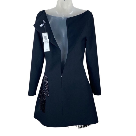 Safiyaa Corrina Fringe Trim Mini Dress Black Evening Formal - Picture 5 of 10